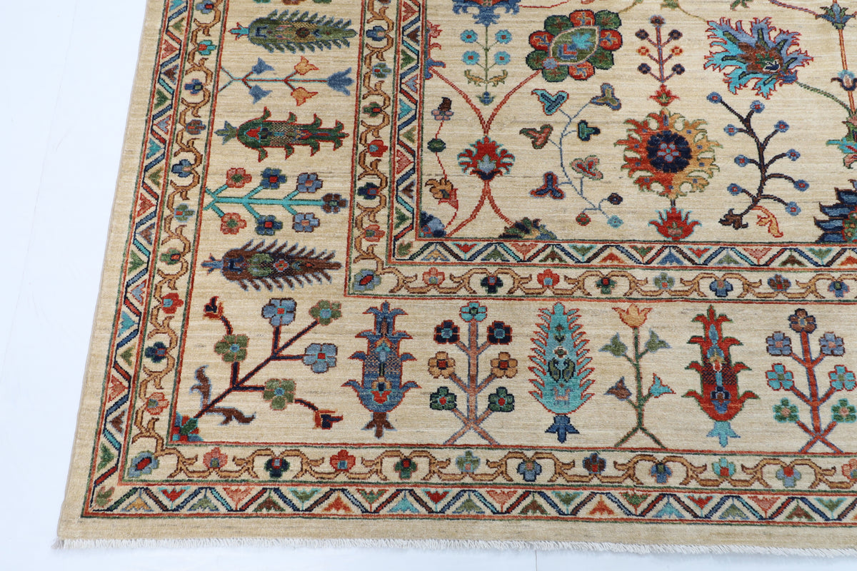 277 x 372 cm | Sultani Beige Design Hand Knotted Wool Afghan Carpet