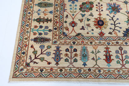 277 x 372 cm | Sultani Beige Design Hand Knotted Wool Afghan Carpet