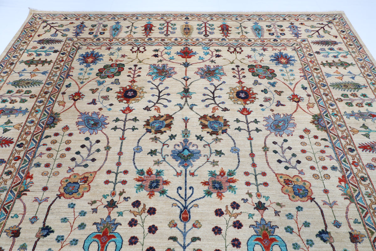 277 x 372 cm | Sultani Beige Design Hand Knotted Wool Afghan Carpet