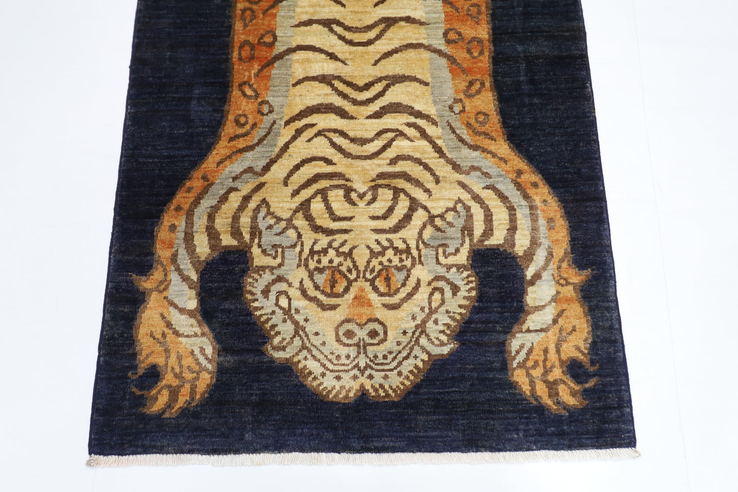 92 x 151 cm | Oriental Tiger Blue Area Rug Afghan Hand Knotted Veg dye Wool carpet