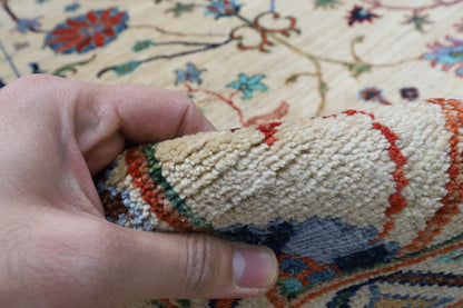 277 x 372 cm | Sultani Beige Design Hand Knotted Wool Afghan Carpet