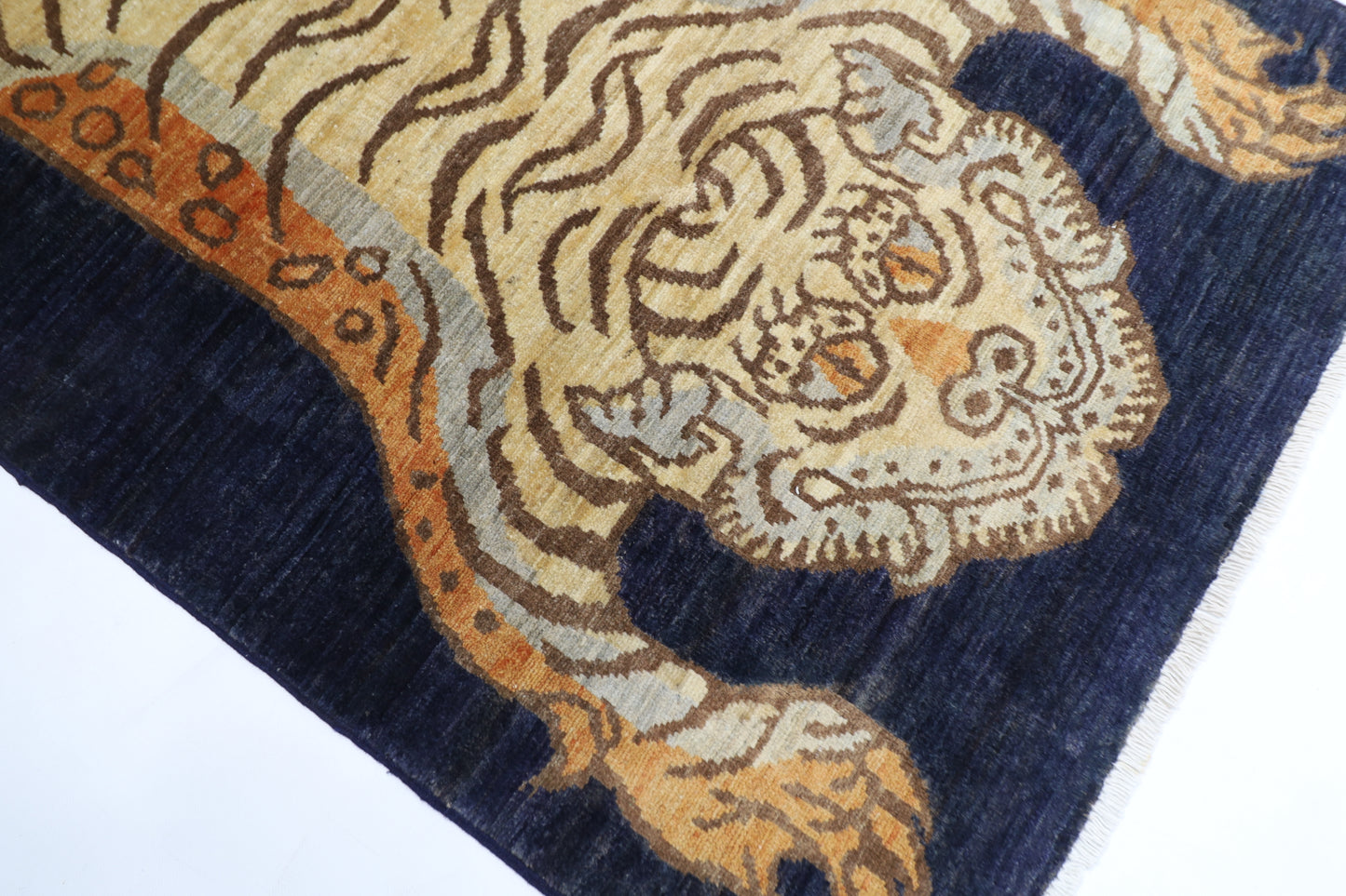 92 x 151 cm | Oriental Tiger Blue Area Rug Afghan Hand Knotted Veg dye Wool carpet
