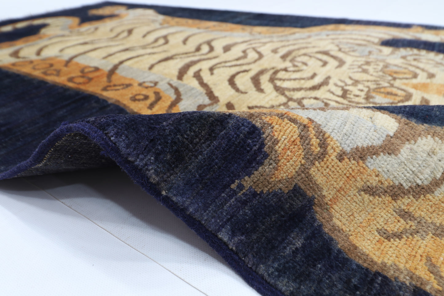 92 x 151 cm | Oriental Tiger Blue Area Rug Afghan Hand Knotted Veg dye Wool carpet