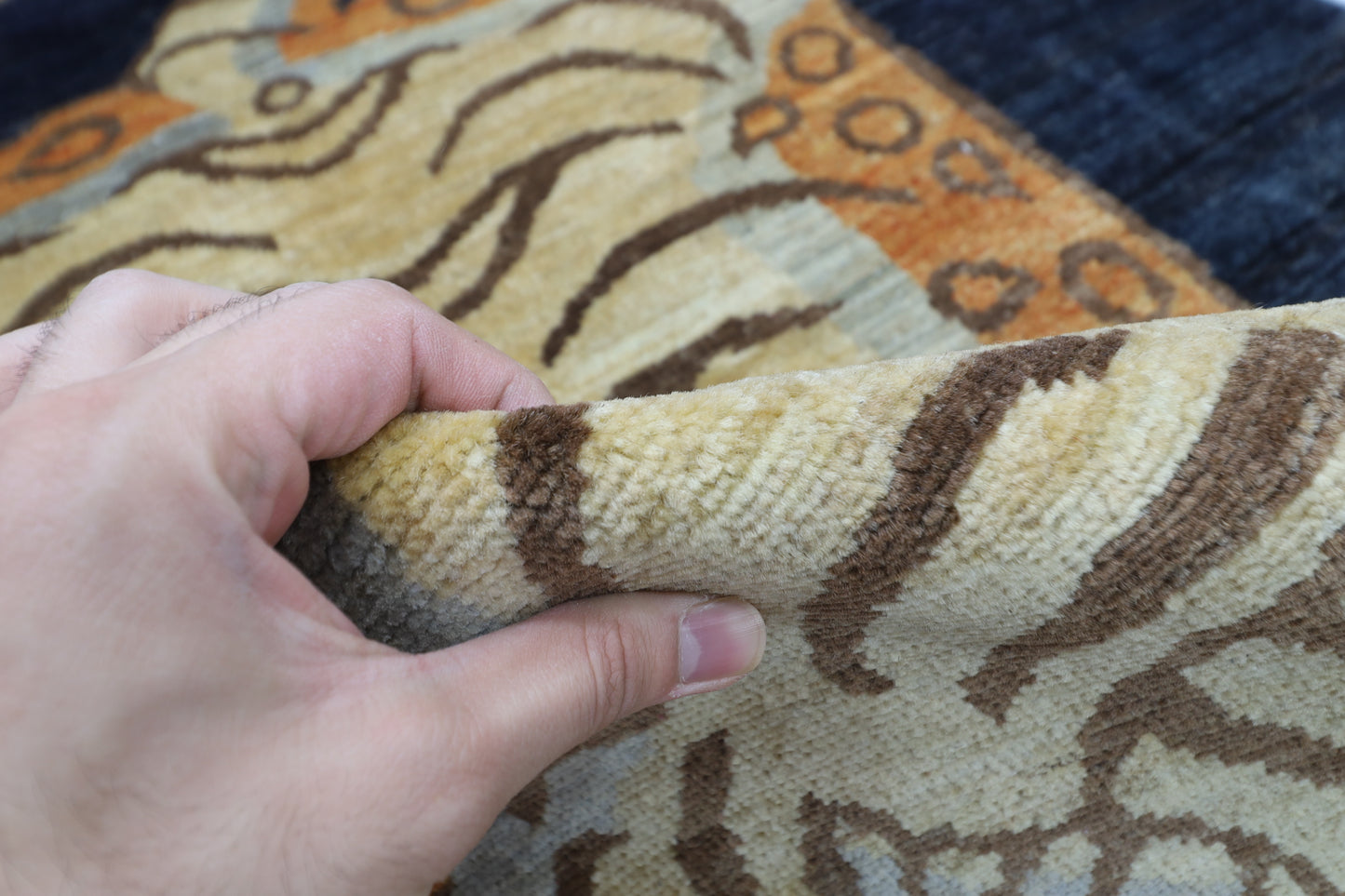 92 x 151 cm | Oriental Tiger Blue Area Rug Afghan Hand Knotted Veg dye Wool carpet