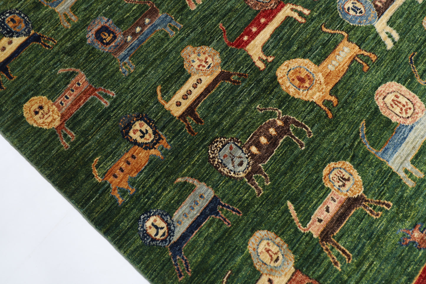 95 x 148 cm | Oriental Lion Green Area Rug Afghan Hand Knotted Veg dye Wool carpet