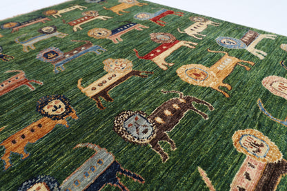 95 x 148 cm | Oriental Lion Green Area Rug Afghan Hand Knotted Veg dye Wool carpet