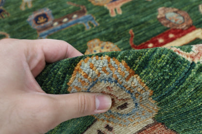 95 x 148 cm | Oriental Lion Green Area Rug Afghan Hand Knotted Veg dye Wool carpet