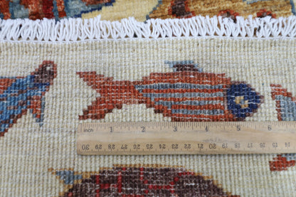 101 x 152 cm | Fish Party Afghan Tribal Hand Knotted Veg Dye Wool Carpet