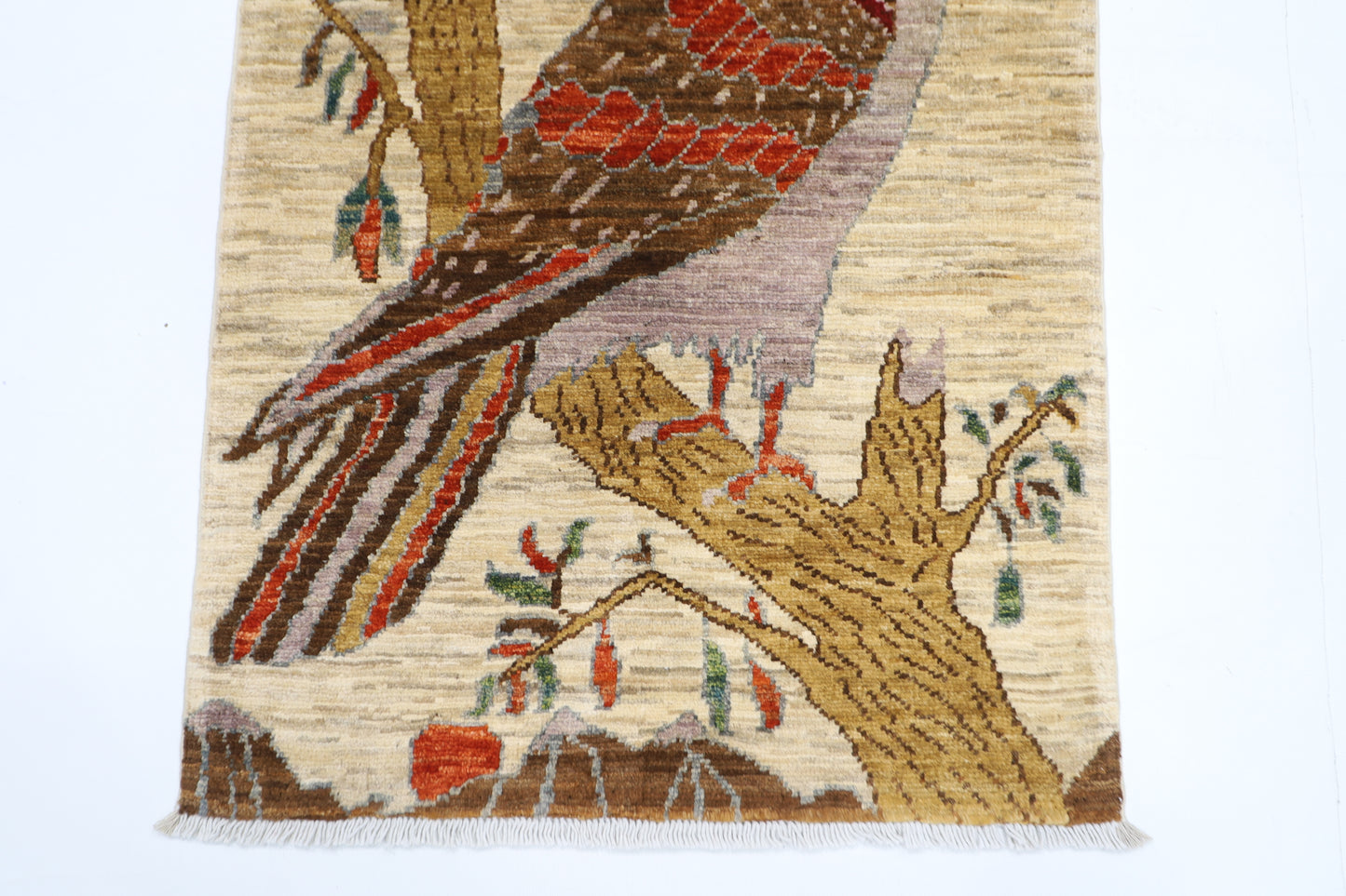 63 x 91 cm | Oriental Bird Accent Rug Afghan Hand Knotted Veg dye Wool carpet