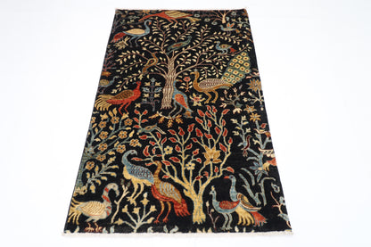 100 x 153 cm | Birds Afghan Tribal Hand Knotted Veg Dye Wool Carpet