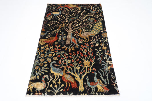 100 x 153 cm | Birds Afghan Tribal Hand Knotted Veg Dye Wool Carpet