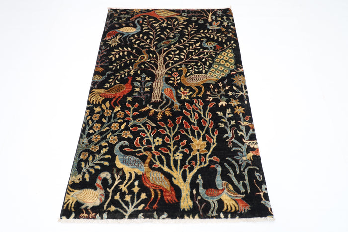 100 x 153 cm | Birds Afghan Tribal Hand Knotted Veg Dye Wool Carpet