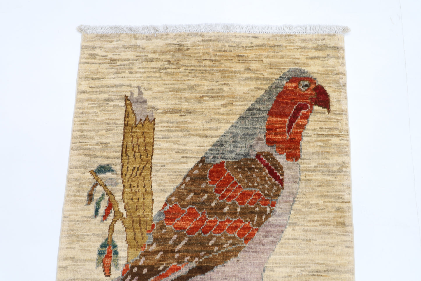63 x 91 cm | Oriental Bird Accent Rug Afghan Hand Knotted Veg dye Wool carpet