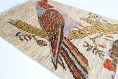 63 x 91 cm | Oriental Bird Accent Rug Afghan Hand Knotted Veg dye Wool carpet