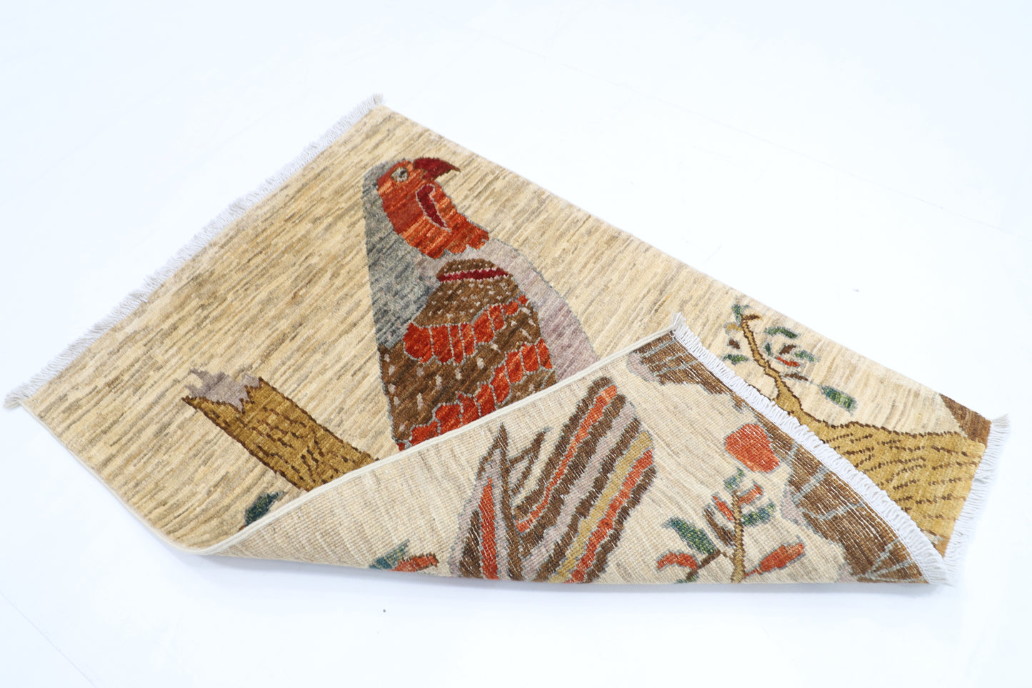 63 x 91 cm | Oriental Bird Accent Rug Afghan Hand Knotted Veg dye Wool carpet