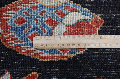 104 x 145 cm | Oriental Fish Black Rug Afghan Hand Knotted Veg dye Wool carpet