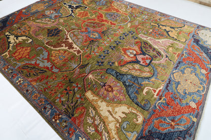 272 x 360 cm | Kawros Green Design Hand Knotted Wool Afghan Carpet