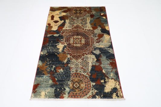 100 x 154 cm | Abstract Mamluk Afghan Tribal Hand Knotted Veg Dye Wool Carpet