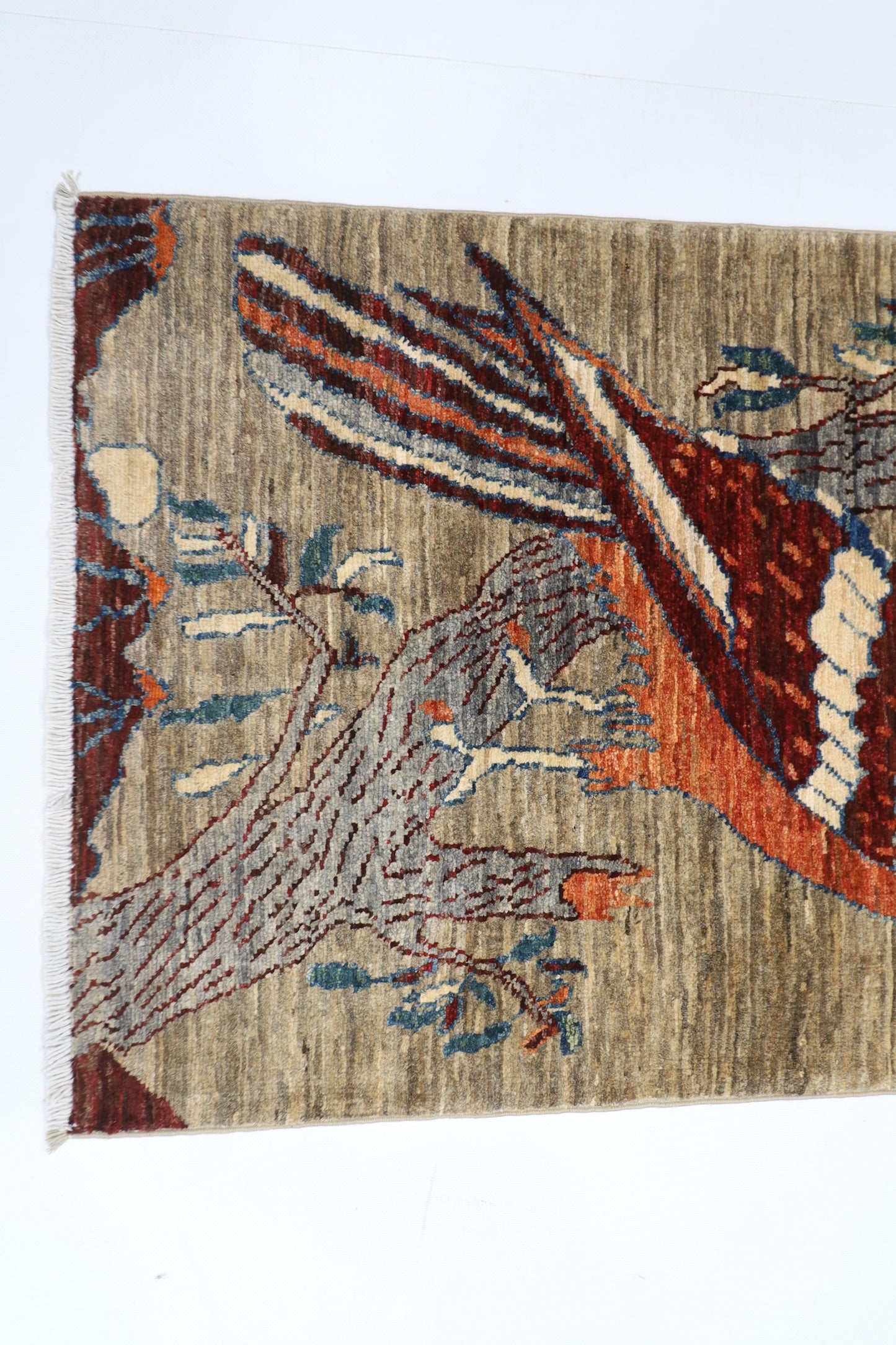 61 x 89 cm | Oriental Bird Gray Accent Rug Afghan Hand Knotted Veg dye Wool carpet