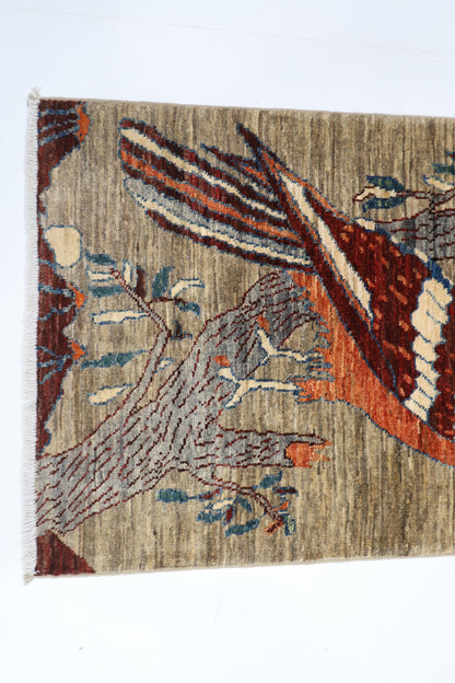 61 x 89 cm | Oriental Bird Gray Accent Rug Afghan Hand Knotted Veg dye Wool carpet