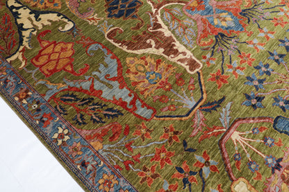 272 x 360 cm | Kawros Green Design Hand Knotted Wool Afghan Carpet