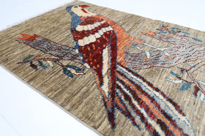 61 x 89 cm | Oriental Bird Gray Accent Rug Afghan Hand Knotted Veg dye Wool carpet