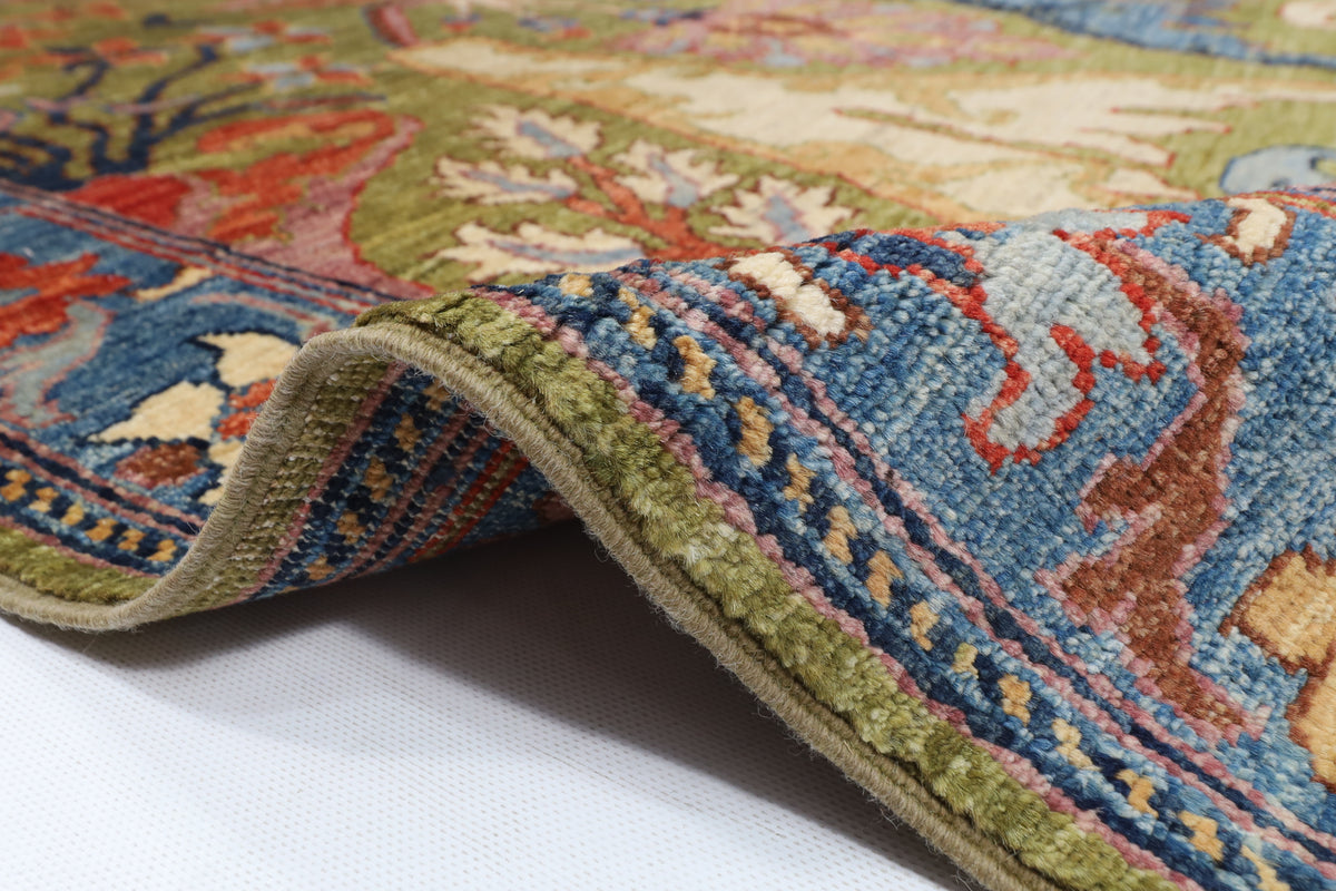 272 x 360 cm | Kawros Green Design Hand Knotted Wool Afghan Carpet