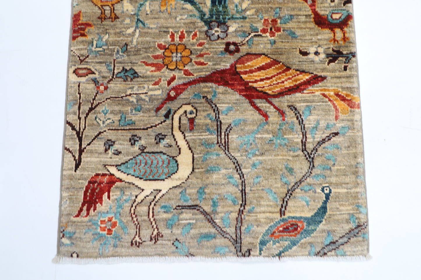 65 x 91 cm | Oriental Bird Gray Accent Rug Afghan Hand Knotted Veg dye Wool carpet