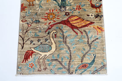65 x 91 cm | Oriental Bird Gray Accent Rug Afghan Hand Knotted Veg dye Wool carpet