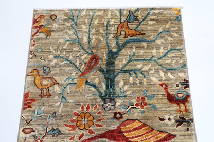 65 x 91 cm | Oriental Bird Gray Accent Rug Afghan Hand Knotted Veg dye Wool carpet