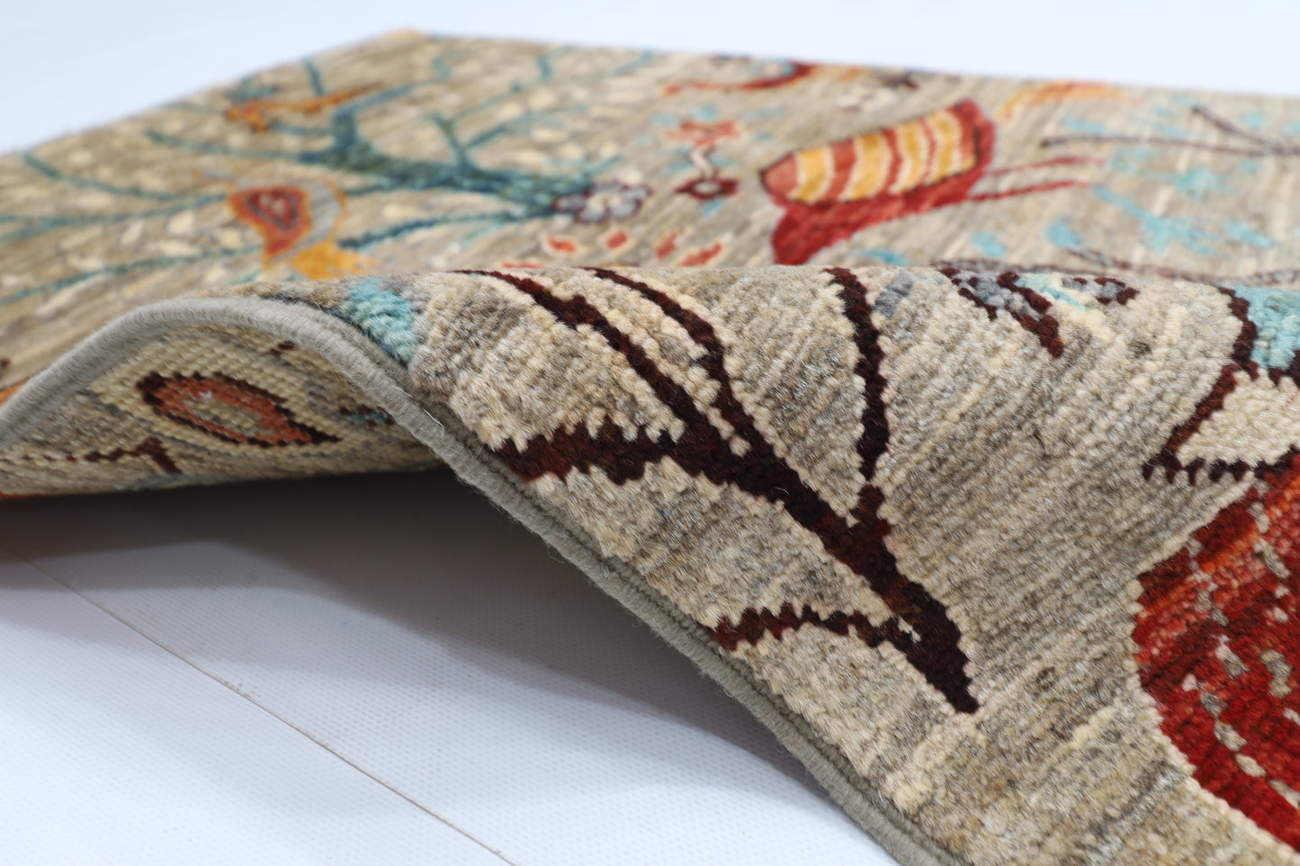65 x 91 cm | Oriental Bird Gray Accent Rug Afghan Hand Knotted Veg dye Wool carpet