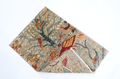 65 x 91 cm | Oriental Bird Gray Accent Rug Afghan Hand Knotted Veg dye Wool carpet