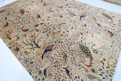 306 x 421 cm | Birds Beige Design Hand Knotted Wool Afghan Carpet
