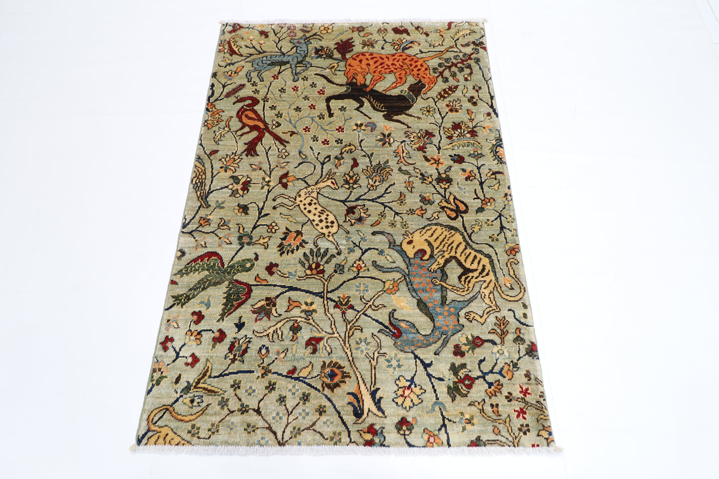 102 x 150 cm | Oriental Bird Gray Area Rug Afghan Hand Knotted Veg dye Wool carpet