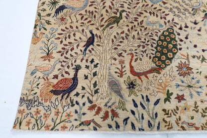 306 x 421 cm | Birds Beige Design Hand Knotted Wool Afghan Carpet