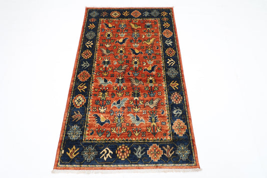 91 x 154 cm | Orange Afghan Tribal Hand Knotted Veg Dye Wool Carpet