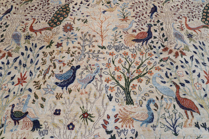 306 x 421 cm | Birds Beige Design Hand Knotted Wool Afghan Carpet