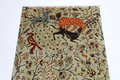 102 x 150 cm | Oriental Bird Gray Area Rug Afghan Hand Knotted Veg dye Wool carpet