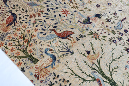 306 x 421 cm | Birds Beige Design Hand Knotted Wool Afghan Carpet
