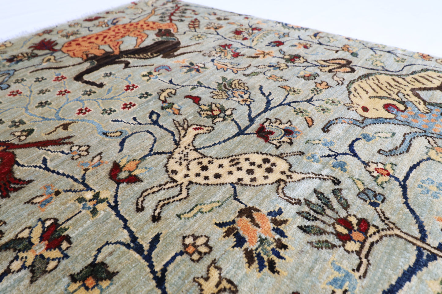 102 x 150 cm | Oriental Bird Gray Area Rug Afghan Hand Knotted Veg dye Wool carpet