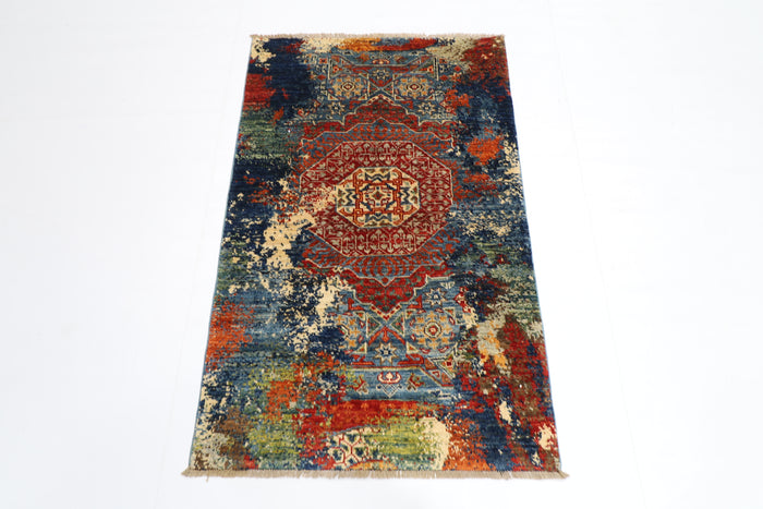 78 x 123 cm | Oriental Abstract Accent Rug Afghan Hand Knotted Veg dye Wool carpet