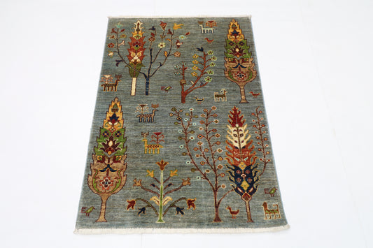 85 x 120 cm | Trees Afghan Tribal Hand Knotted Veg Dye Wool Carpet