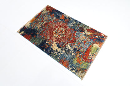 78 x 123 cm | Oriental Abstract Accent Rug Afghan Hand Knotted Veg dye Wool carpet