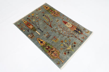 85 x 120 cm | Trees Afghan Tribal Hand Knotted Veg Dye Wool Carpet