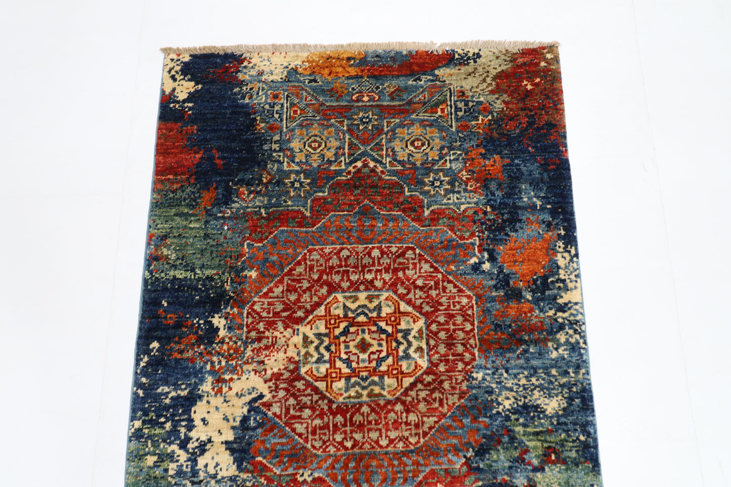 78 x 123 cm | Oriental Abstract Accent Rug Afghan Hand Knotted Veg dye Wool carpet