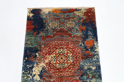 78 x 123 cm | Oriental Abstract Accent Rug Afghan Hand Knotted Veg dye Wool carpet
