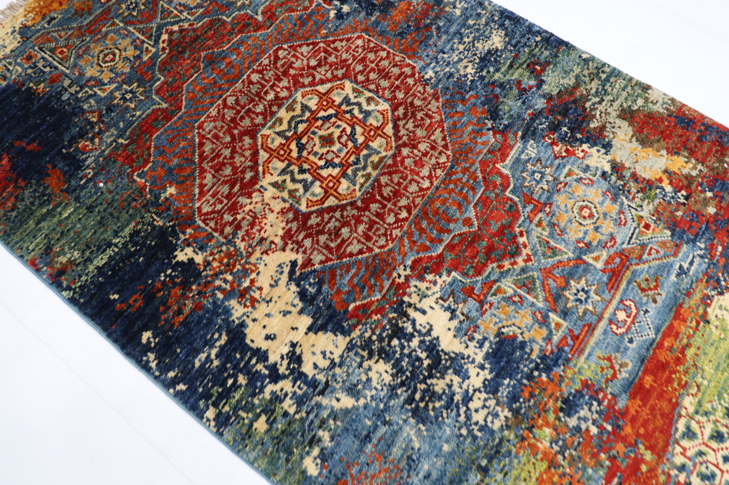 78 x 123 cm | Oriental Abstract Accent Rug Afghan Hand Knotted Veg dye Wool carpet