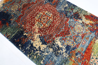 78 x 123 cm | Oriental Abstract Accent Rug Afghan Hand Knotted Veg dye Wool carpet
