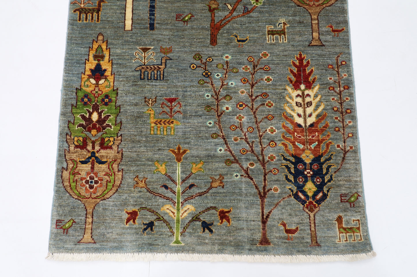 85 x 120 cm | Trees Afghan Tribal Hand Knotted Veg Dye Wool Carpet