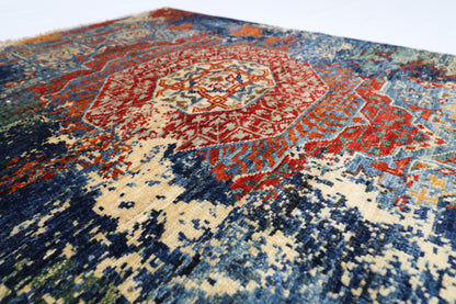 78 x 123 cm | Oriental Abstract Accent Rug Afghan Hand Knotted Veg dye Wool carpet